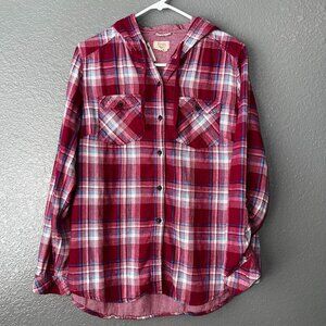 Boston Traders Plaid Hooded Button Shirt Men’s L | Maroon Flannel Casual